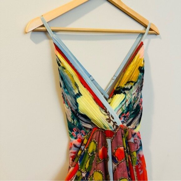 Alice + Olivia Orly Lola Lady Dress Size 2 Boho Resort Maxi Handkerchief Hem - Picture 9 of 14